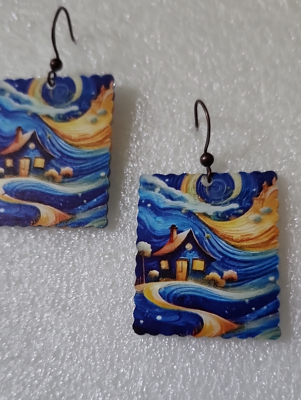 Hand Crafted Blue & Gold Swirl Cottage Earrings